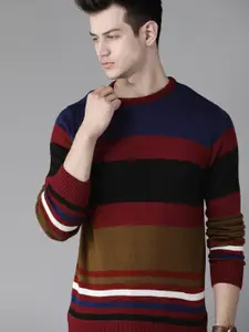 Roadster Men Multicoloured Striped Acrylic Pullover