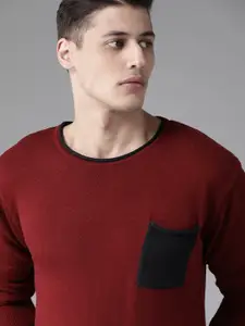 Roadster Men Maroon Solid Pocket Detail Pullover