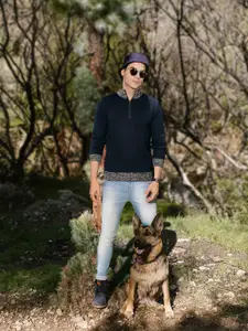 Roadster Men Navy Blue Solid Pullover Sweater