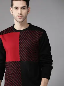 Roadster Men Black & Red Striped Pullover