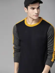 Roadster Men Navy Blue & Charcoal Grey Solid Pullover