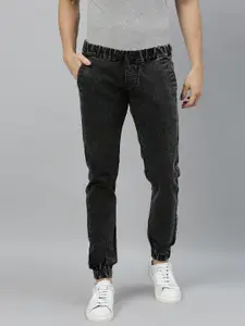 Urbano Fashion Men Black Slim Fit Mid-Rise Clean Look Acid Wash Stretchable Jogger Jeans