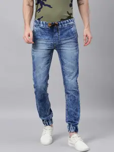 Urbano Fashion Men Blue Slim Fit Mid-Rise Acid Wash Clean Look Stretchable Jogger Jeans