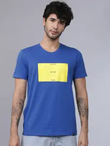 LOCOMOTIVE Men Blue Printed Round Neck T-shirt