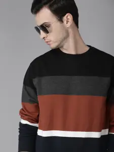 Roadster Men Rust Brown & Black Colourblocked Sweatshirt