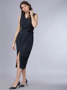 CHIC BY TOKYO TALKIES Women Navy Blue Solid A-Line Dress
