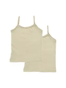 YK Girls Pack of 2 Beige Solid Spaghetti Vests