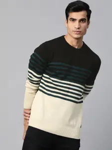 Roadster Roadster Men Black & Off-White Striped Pullover Sweater