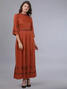 Tokyo Talkies Women Rust Printed Maxi Dress