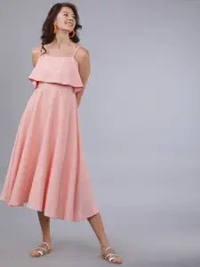 Tokyo Talkies Women Peach-Coloured Solid Fit and Flare Dress