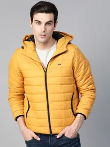 Roadster Men Mustard Yellow Solid Hooded Padded Jacket