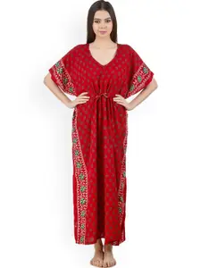 Masha Red Printed Kaftan Maxi Nightdress NT-A61-597
