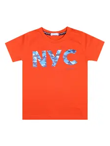 Luke & Lilly Luke  Lilly Boys Orange Printed Round Neck Pure Cotton T-shirt