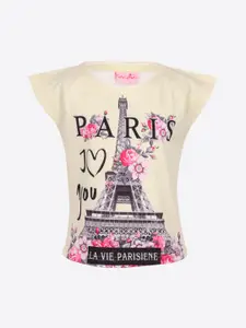 CUTECUMBER Girls Yellow & Black Eiffel Tower Print T-shirt