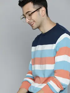 Mast & Harbour Men Peach-Coloured Colourblocked Pullover Sweater