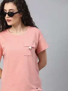 Roadster Women Pink Solid Round Neck T-shirt