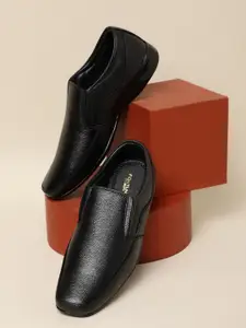 Liberty Men Black Solid Leather Formal Slip-Ons