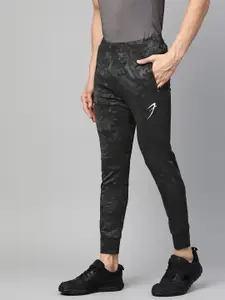 Fuaark Men Black & Charcoal Grey Slim Fit Camouflage Printed Training Joggers