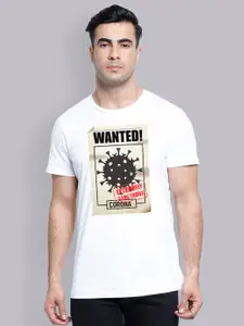 Free Authority Men White Printed Round Neck T-shirt