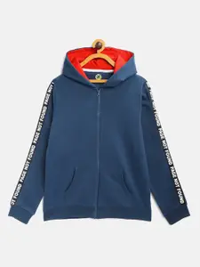 YK Boys Navy Blue Solid Hooded Sweatshirt