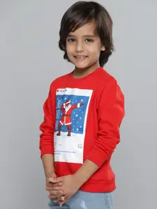 YK Boys Red & White Santa Clause Print Sweatshirt