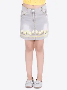 CUTECUMBER Girls Grey Embroidered Denim Straight Skirt