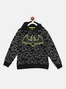 YK Boys Black Printed Hooded Sweatshirt