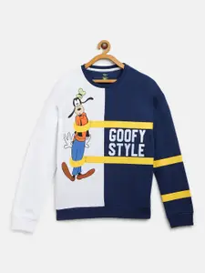 YK Disney Boys Navy Blue & White Disney Goofy Print Colourblocked Sweatshirt