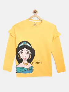 YK Disney Girls Mustard Yellow & Black Aladdin Princess Jasmine Print Sweatshirt