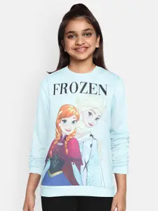 YK Disney YK Disney Girls Blue Elsa Printed Sweatshirt