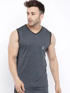 CHKOKKO Men Grey Solid Dri-Fit V-Neck Gym T-shirt