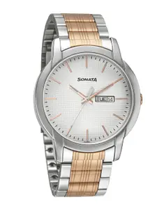 Sonata Men Silver-Toned Analogue Watch 77031KM02