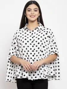 KASSUALLY Women Black & White Printed Shirt Style Poncho Top