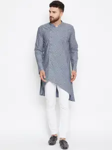 even Men Grey Printed Straight Kurta