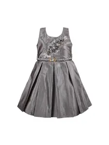 Wish Karo Girls Grey Solid Fit and Flare Dress