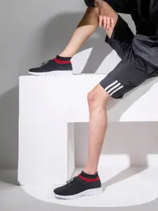 FAUSTO Men Black Mesh Mid-Top Running Shoes