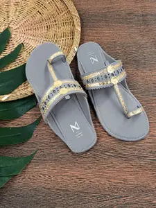 THE MADRAS TRUNK Women Leather Braided Handcrafted Kolhapuri one toe Flats