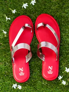 THE MADRAS TRUNK Women Silver-Toned Solid Leather Open Toe Flats