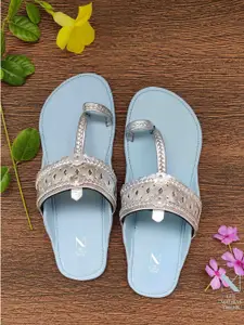 THE MADRAS TRUNK Women Leather Braided Handcrafted One Toe Kolhapuri