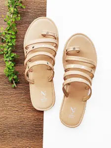 THE MADRAS TRUNK Women Beige Solid Leather Open Toe Flats