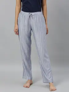 DRAPE IN VOGUE Women Grey & White Striped Lounge Pants