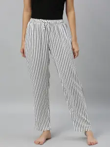 DRAPE IN VOGUE Women White & Black Striped Relaxed Fit Lounge Pants