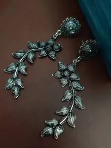 Binnis Wardrobe Silver-Plated Floral Oxidised Drop Earrings