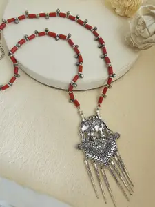 Binnis Wardrobe Red Stone Silver-Plated Handcrafted Elephant Necklace