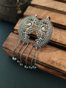 Binnis Wardrobe Silver-Toned Oxidised Peacock Shaped Ear Cuff