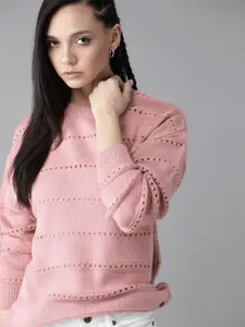 Roadster Women Pink Open Knit Pullover