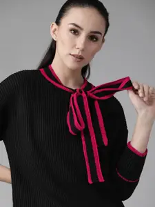 Roadster Women Black Ribbed Pullover Sweater