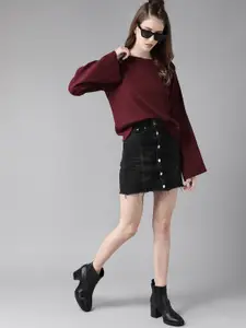 Roadster Women Maroon Ribbed Pullover Sweater