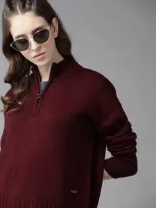 Roadster Women Maroon Solid Pullover Sweater