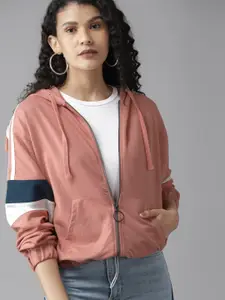 Roadster Women Dusty Pink Solid Hooded Sweatshirt